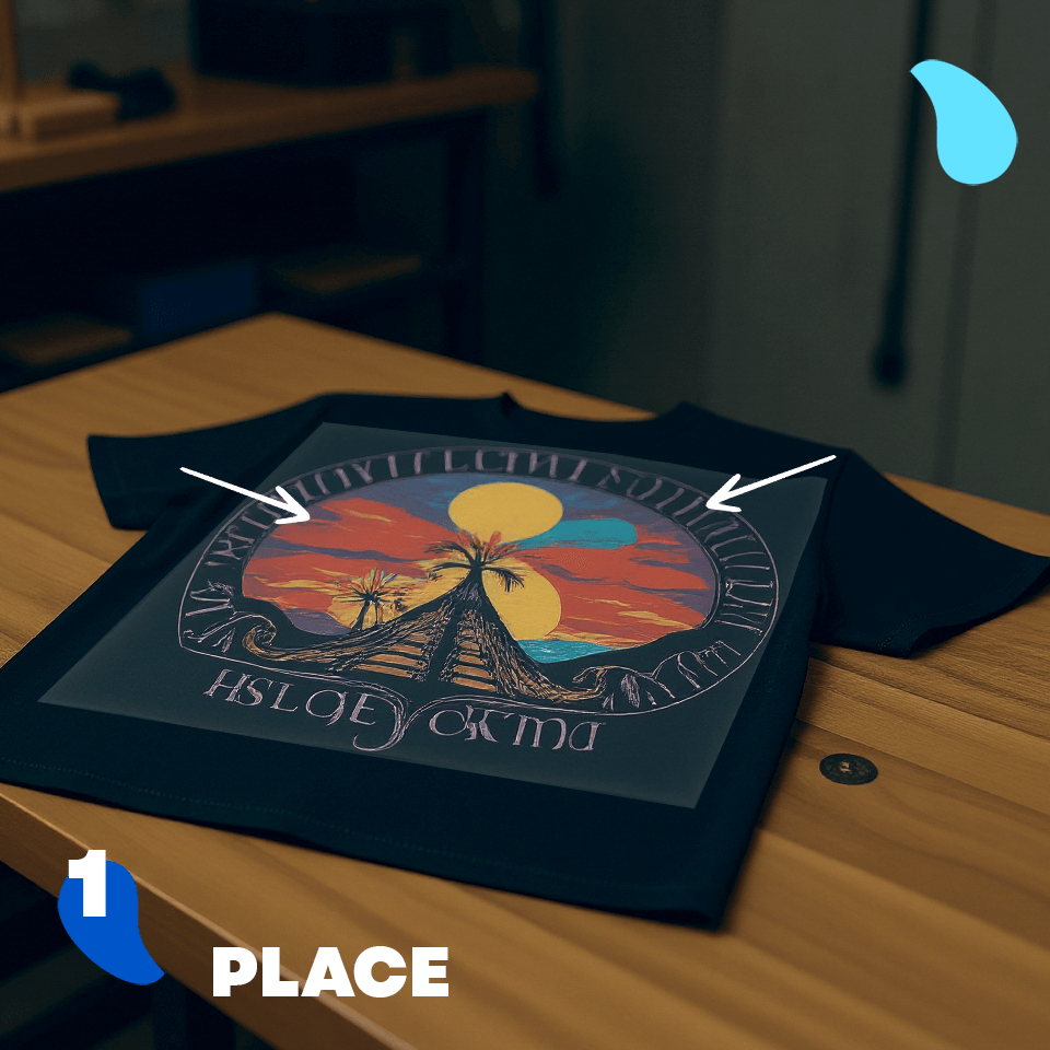 Step 1 - Place: Positioning a custom DTF transfer onto a t-shirt before pressing.